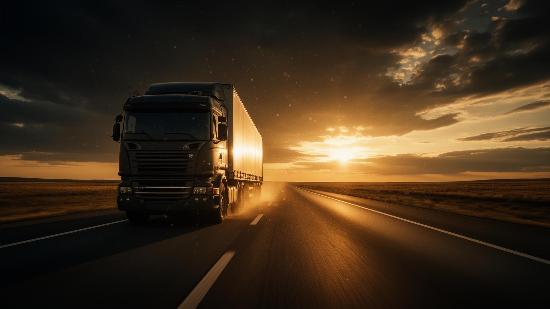 Caminhão na estrada ao pôr do sol